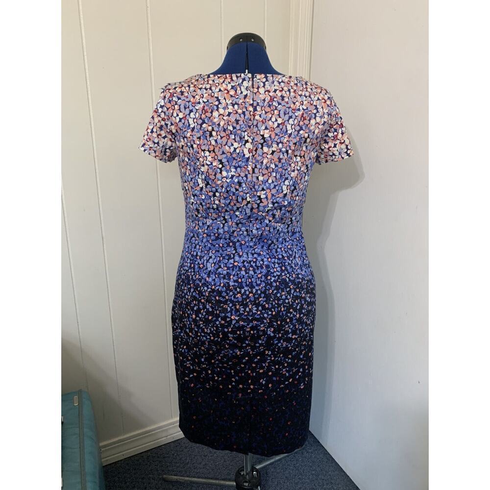 Talbots Sheath Dress Size 8 Ditzy Floral Pink to Navy Ombre Cap Sleeve Wedding - Picture 3 of 10